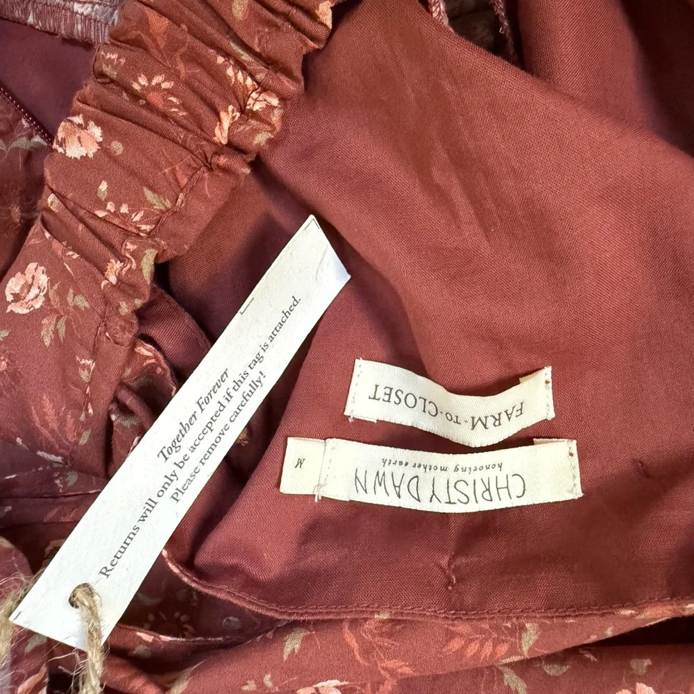 Christy Dawn The Adele Dress Oat Straw Red Cotton Floral Autumn Fall Dress NEW - Picture 5 of 5